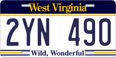 WV license plate 2YN490