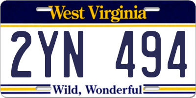 WV license plate 2YN494