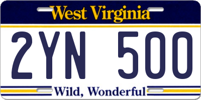 WV license plate 2YN500