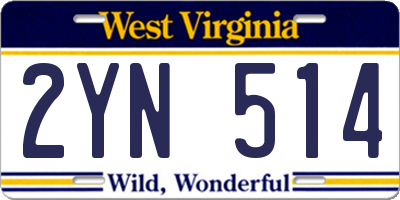 WV license plate 2YN514
