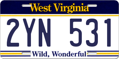 WV license plate 2YN531