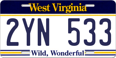 WV license plate 2YN533