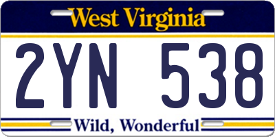 WV license plate 2YN538