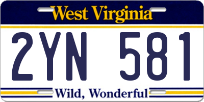 WV license plate 2YN581