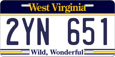 WV license plate 2YN651