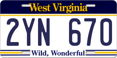 WV license plate 2YN670