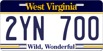 WV license plate 2YN700