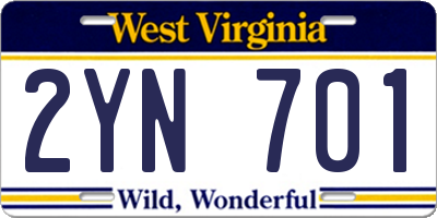 WV license plate 2YN701