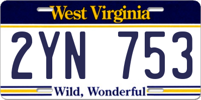 WV license plate 2YN753