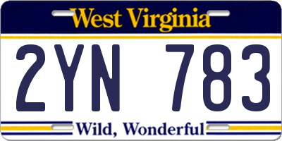 WV license plate 2YN783