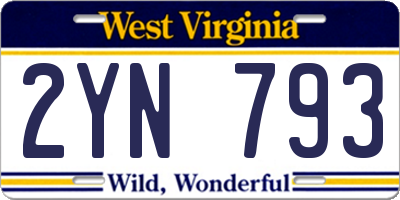 WV license plate 2YN793
