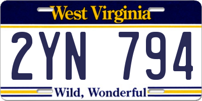 WV license plate 2YN794