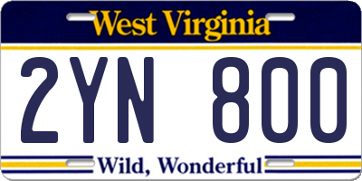 WV license plate 2YN800