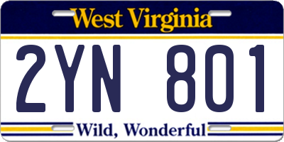 WV license plate 2YN801