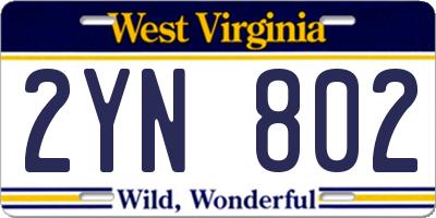 WV license plate 2YN802