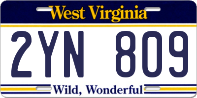 WV license plate 2YN809
