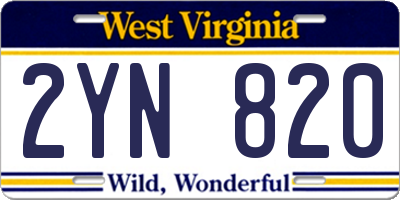WV license plate 2YN820