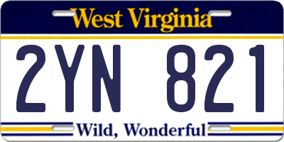 WV license plate 2YN821