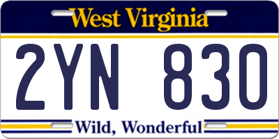 WV license plate 2YN830