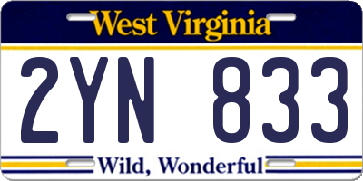 WV license plate 2YN833