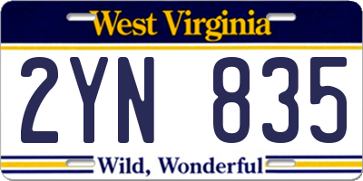 WV license plate 2YN835