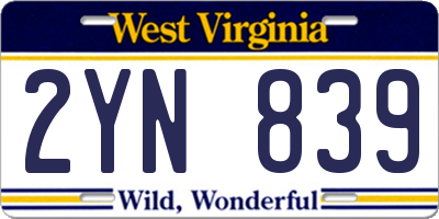 WV license plate 2YN839