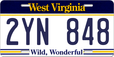 WV license plate 2YN848