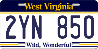 WV license plate 2YN850