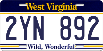 WV license plate 2YN892