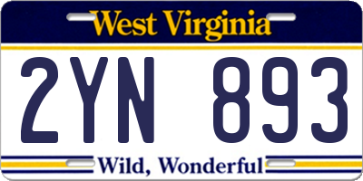 WV license plate 2YN893