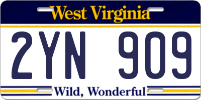 WV license plate 2YN909