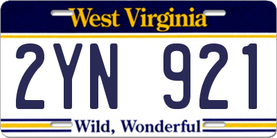 WV license plate 2YN921