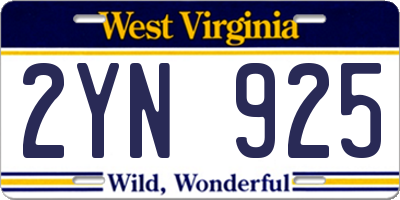 WV license plate 2YN925