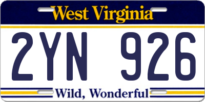WV license plate 2YN926