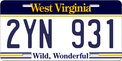 WV license plate 2YN931