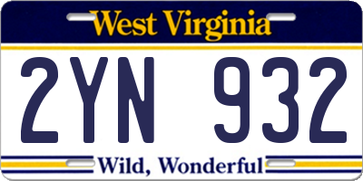 WV license plate 2YN932