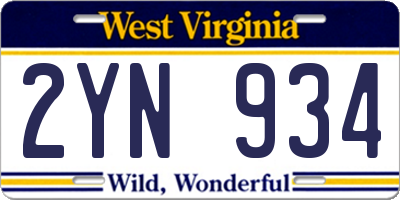 WV license plate 2YN934