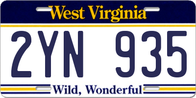 WV license plate 2YN935