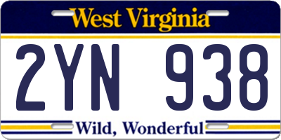 WV license plate 2YN938