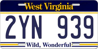WV license plate 2YN939