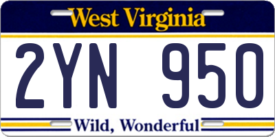 WV license plate 2YN950