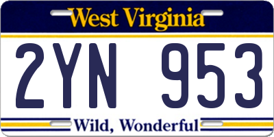 WV license plate 2YN953
