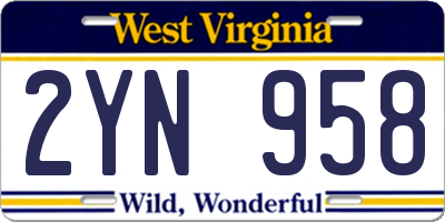 WV license plate 2YN958