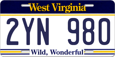 WV license plate 2YN980