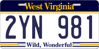 WV license plate 2YN981