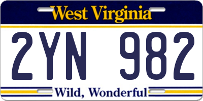 WV license plate 2YN982