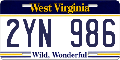 WV license plate 2YN986