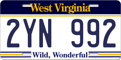 WV license plate 2YN992