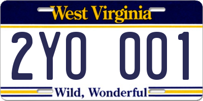WV license plate 2YO001