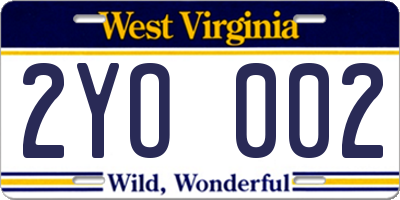 WV license plate 2YO002